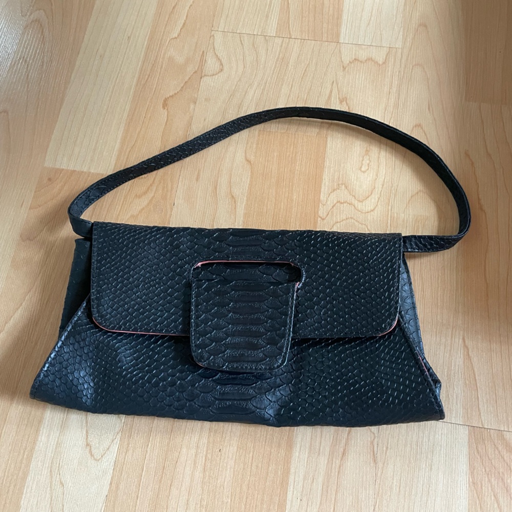 Women’s Big Buddha Shoulder Purse Vegan Reptile Crocodile Embossed
